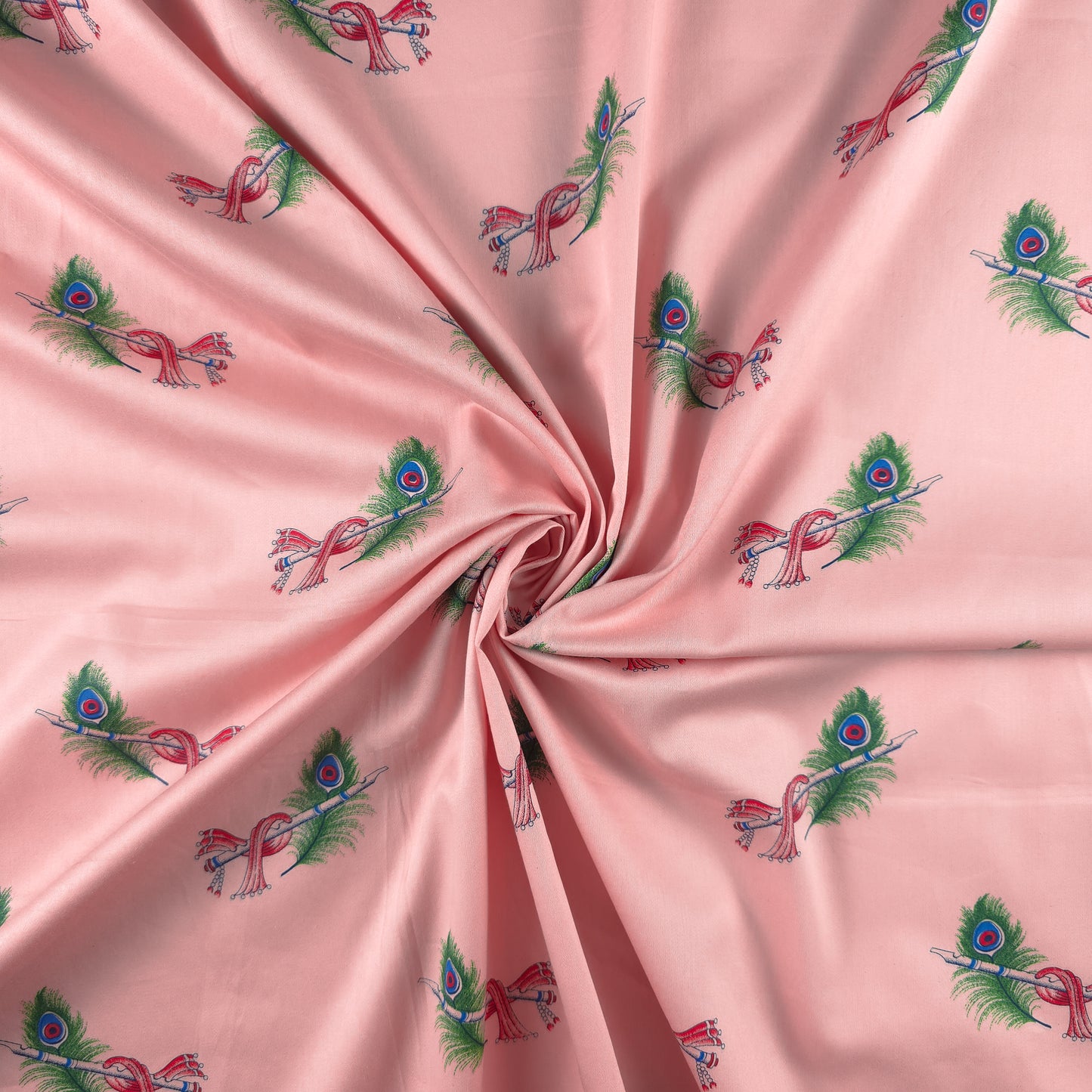 Regal Peacock Feather Printed Satin Fabric