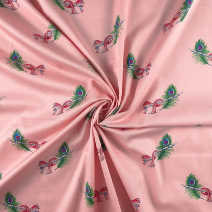 Regal Peacock Feather Printed Satin Fabric