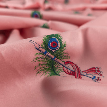 Regal Peacock Feather Printed Satin Fabric