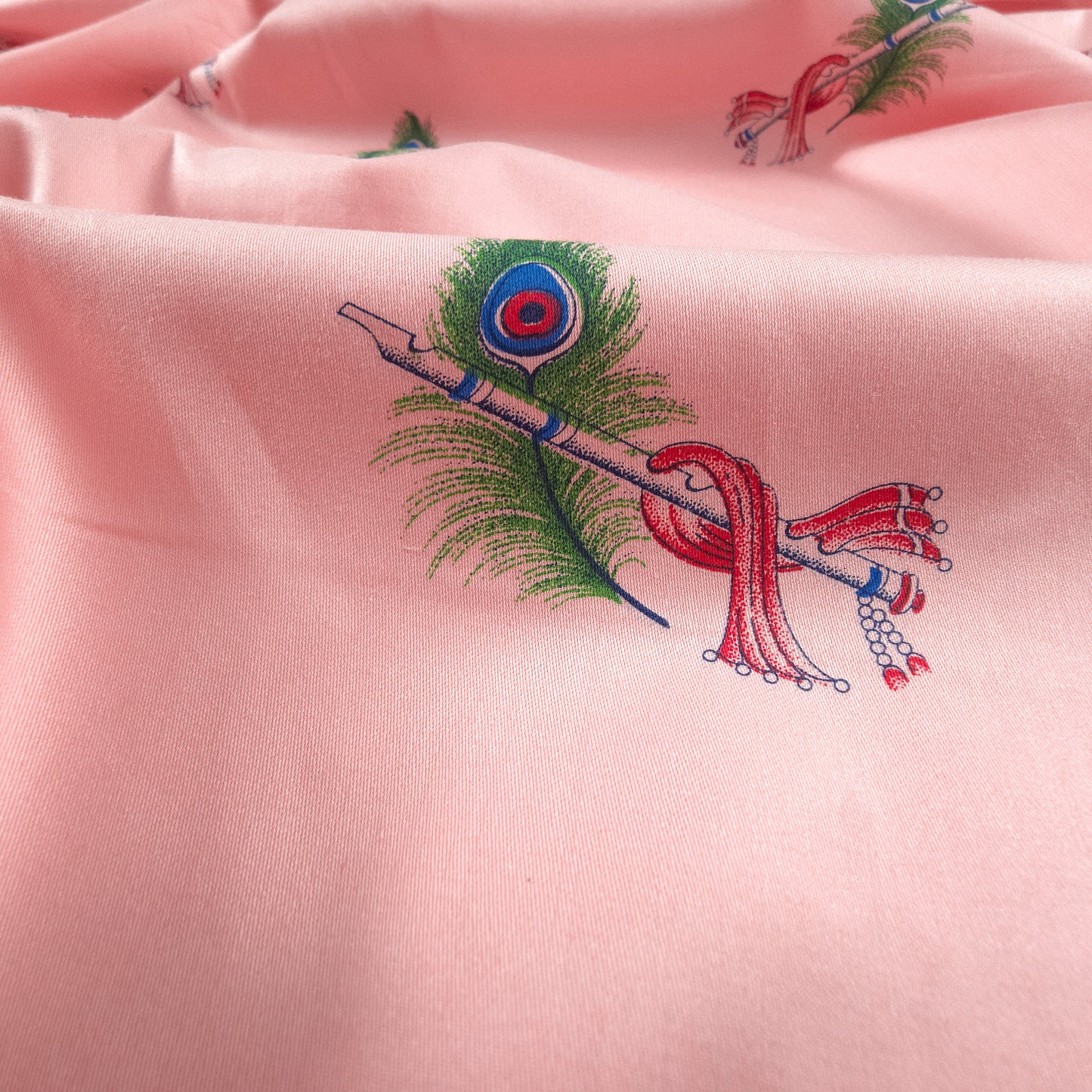 Regal Peacock Feather Printed Satin Fabric
