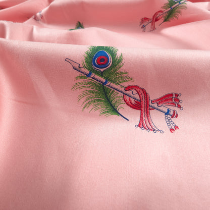 Regal Peacock Feather Printed Satin Fabric
