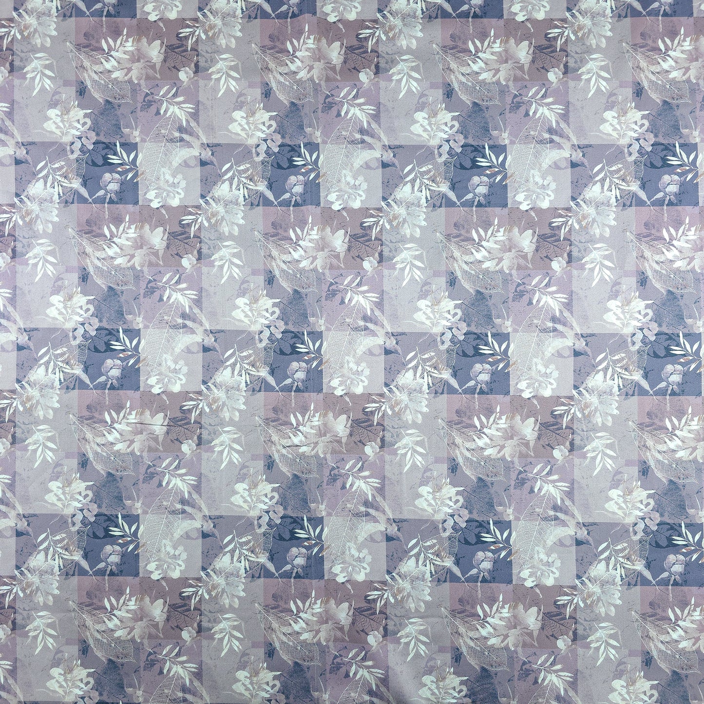 Floral Check Overlay Printed Satin Fabric