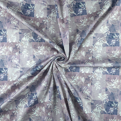 Floral Check Overlay Printed Satin Fabric