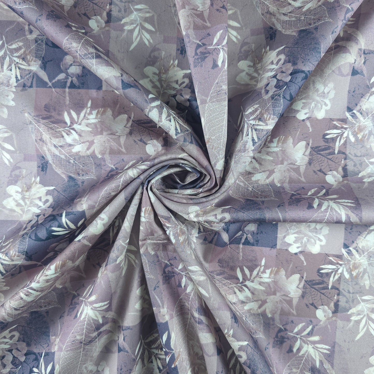 Floral Check Overlay Printed Satin Fabric
