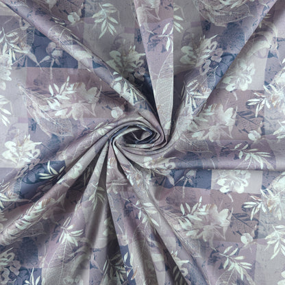 Floral Check Overlay Printed Satin Fabric