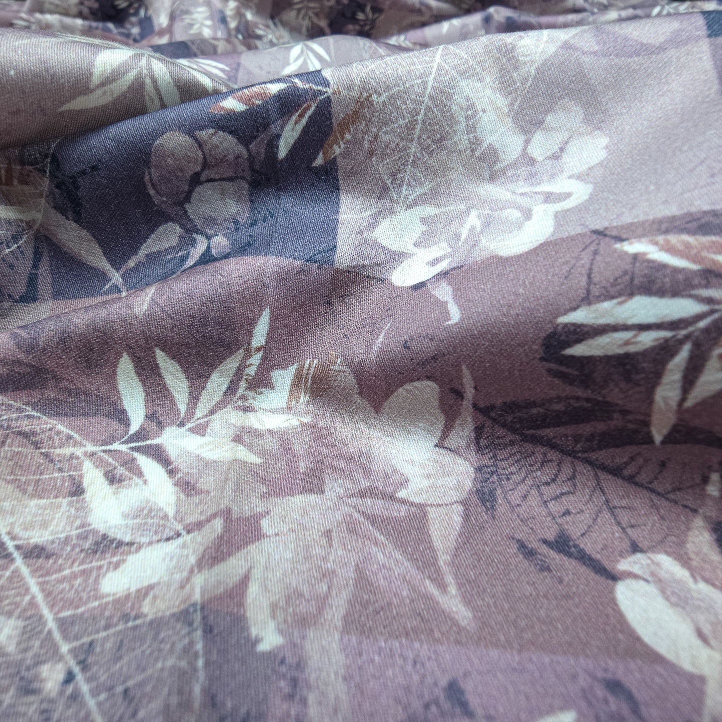 Floral Check Overlay Printed Satin Fabric