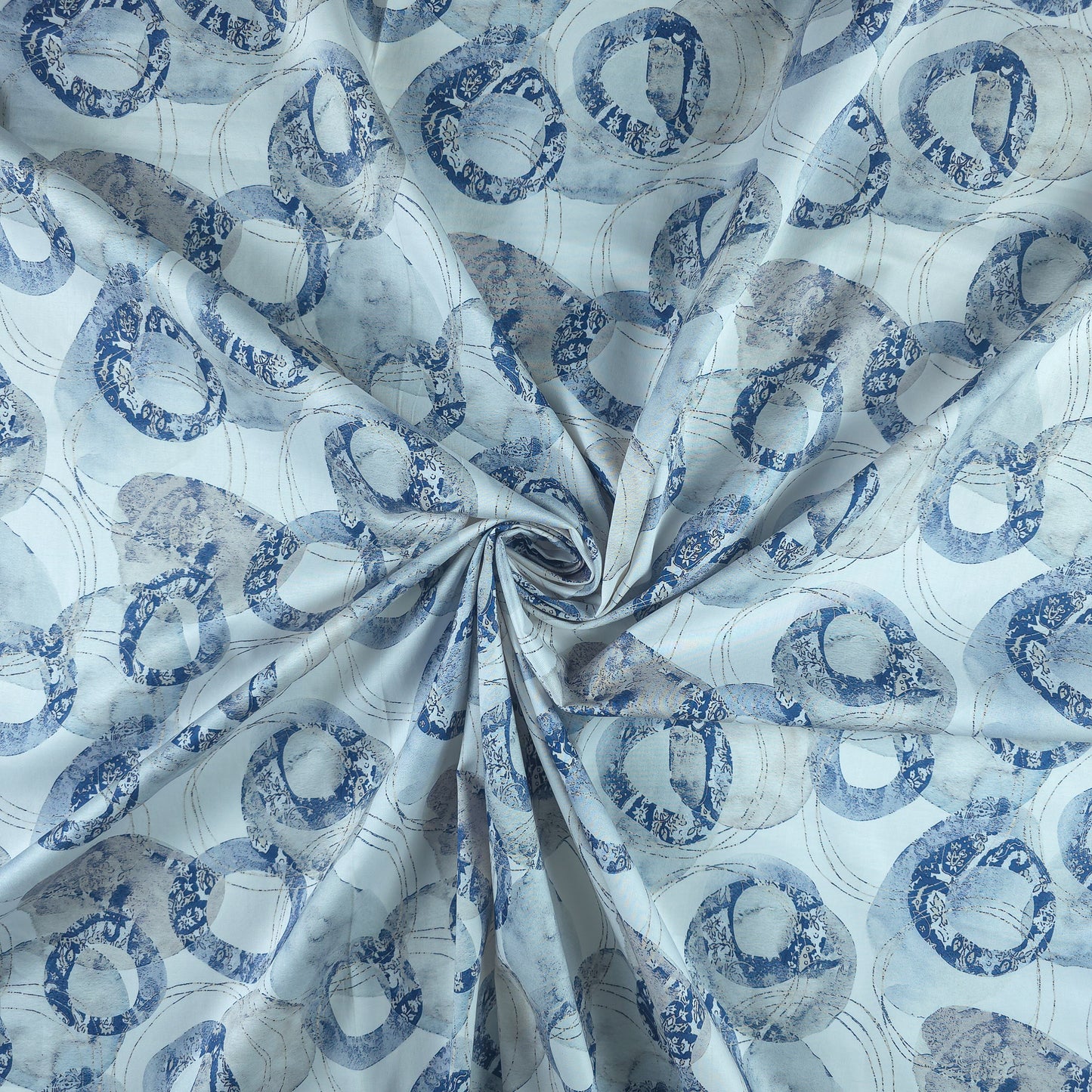 Abstract Circular Brush Printed Satin Fabric