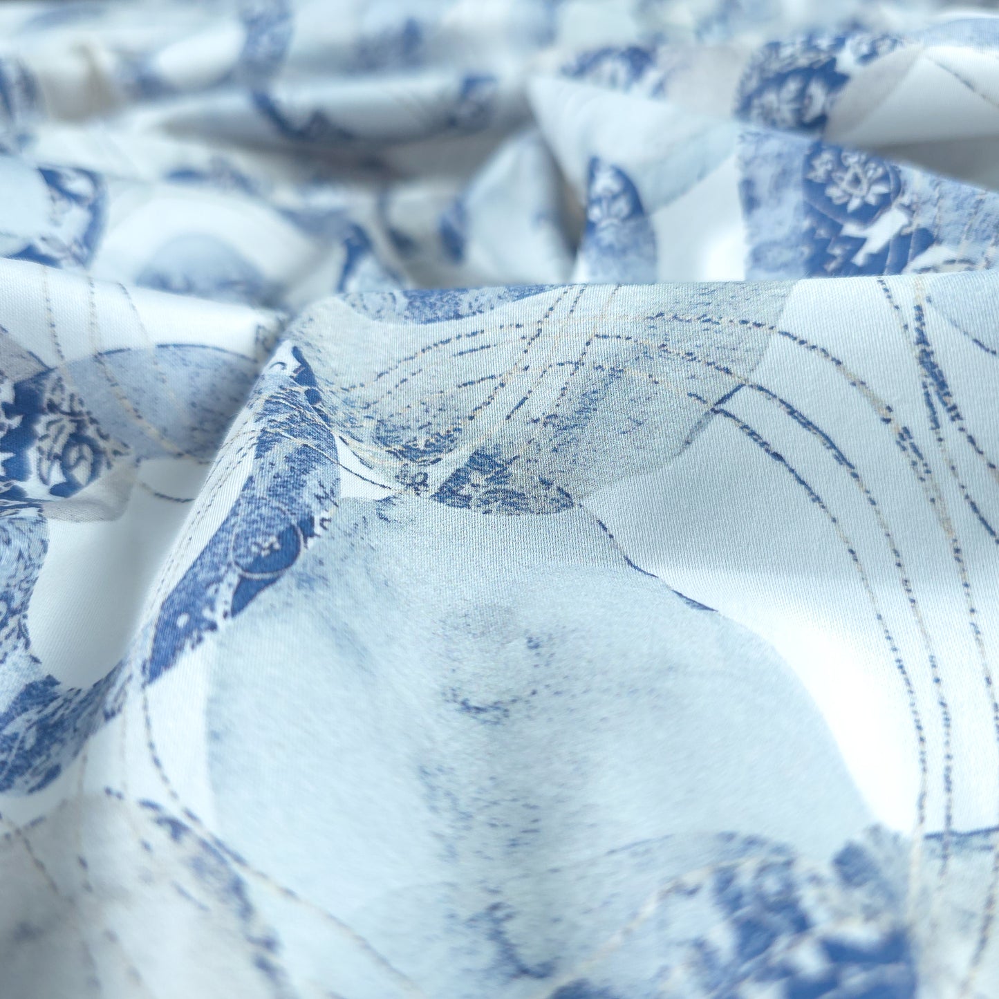 Abstract Circular Brush Printed Satin Fabric