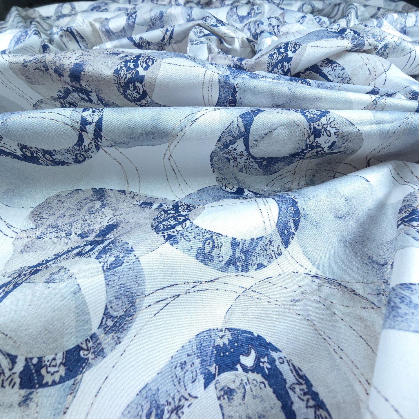 Abstract Circular Brush Printed Satin Fabric