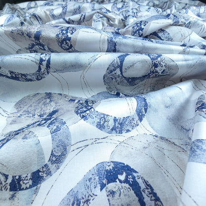 Abstract Circular Brush Printed Satin Fabric