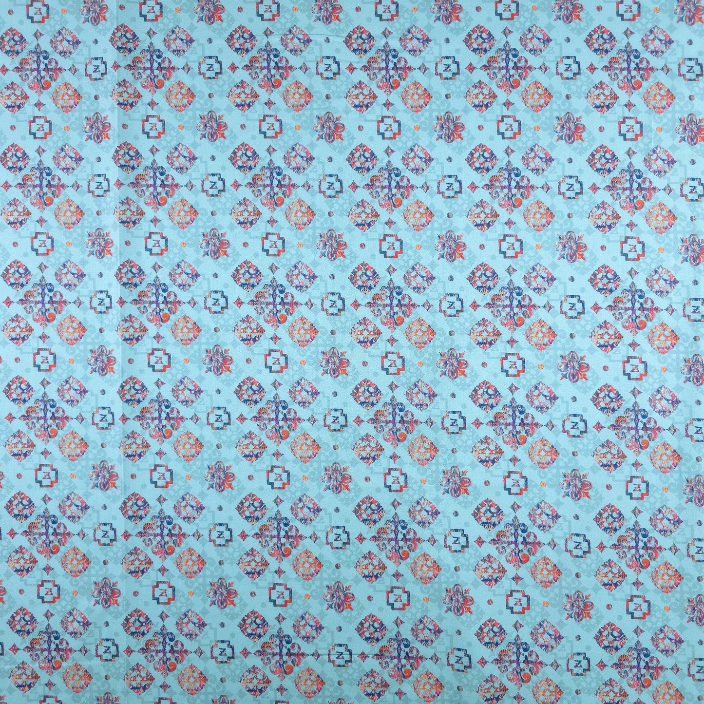 Ethnic Geometric Buta Printed Satin Fabric