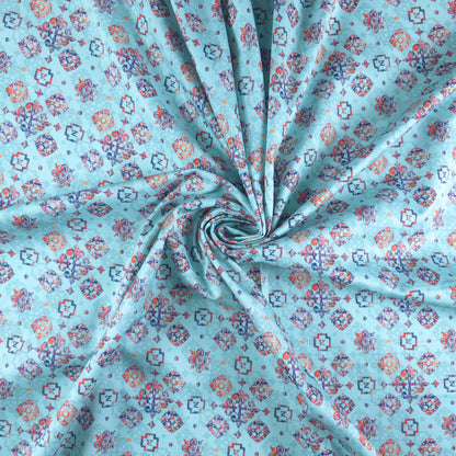 Ethnic Geometric Buta Printed Satin Fabric