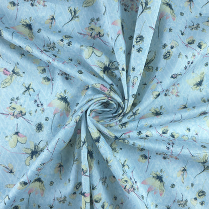 Delicate Meadow Floral Printed Satin Fabric