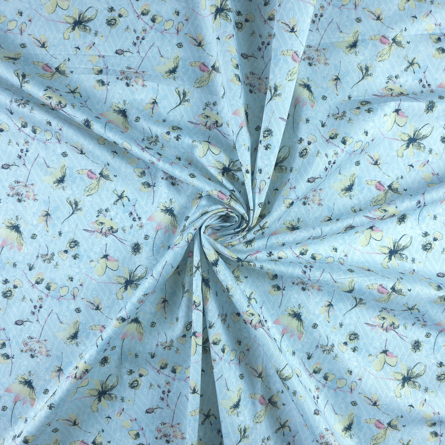 Delicate Meadow Floral Printed Satin Fabric