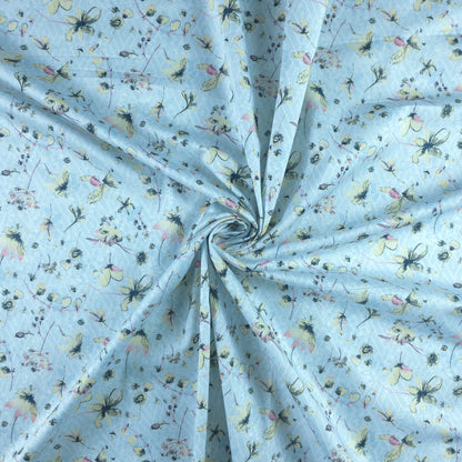 Delicate Meadow Floral Printed Satin Fabric