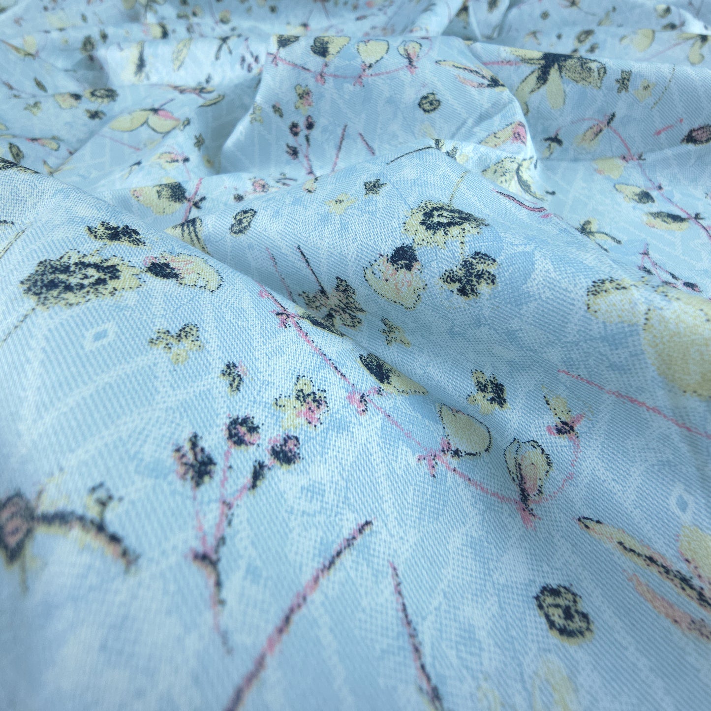 Delicate Meadow Floral Printed Satin Fabric
