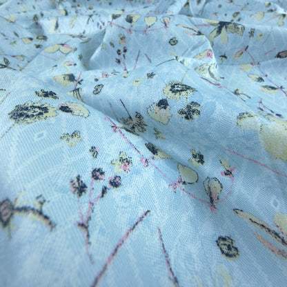 Delicate Meadow Floral Printed Satin Fabric
