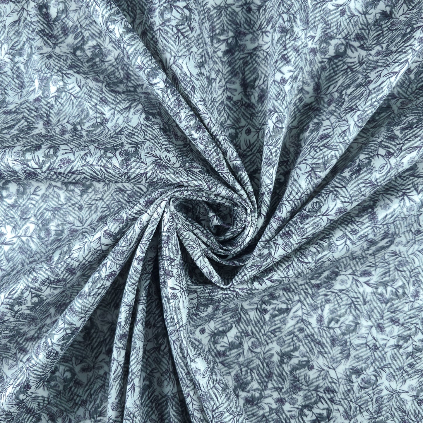 Vintage Botanical Sketch Printed Satin Fabric