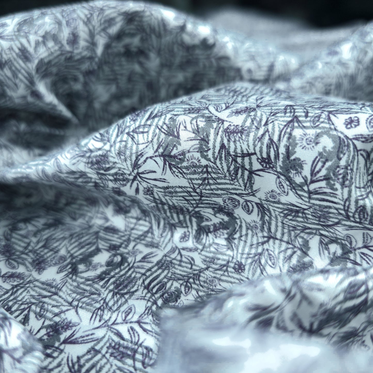 Vintage Botanical Sketch Printed Satin Fabric