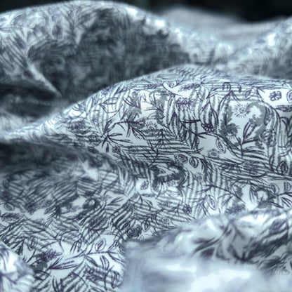 Vintage Botanical Sketch Printed Satin Fabric