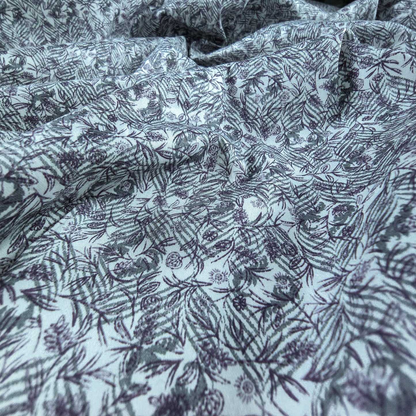 Vintage Botanical Sketch Printed Satin Fabric