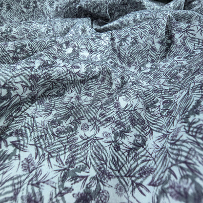 Vintage Botanical Sketch Printed Satin Fabric