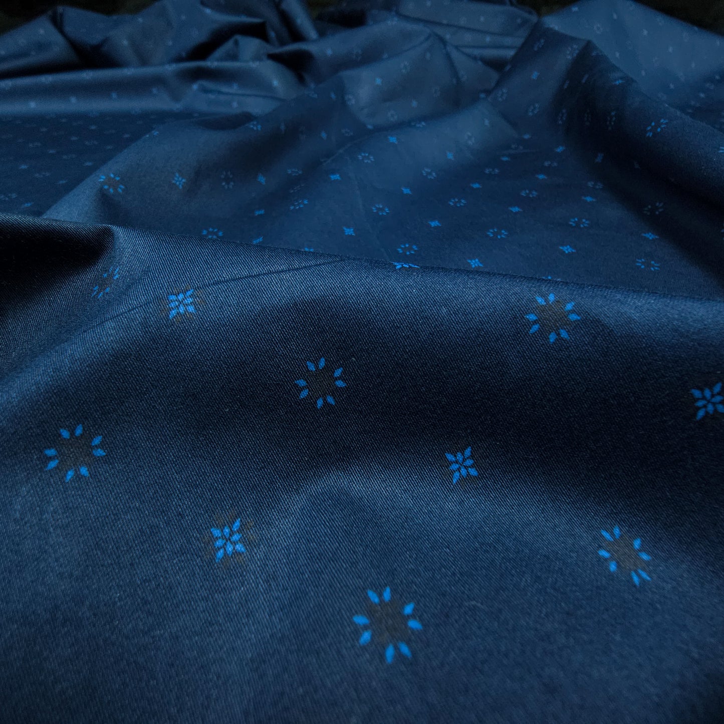 Midnight Micro Motif Satin Fabric