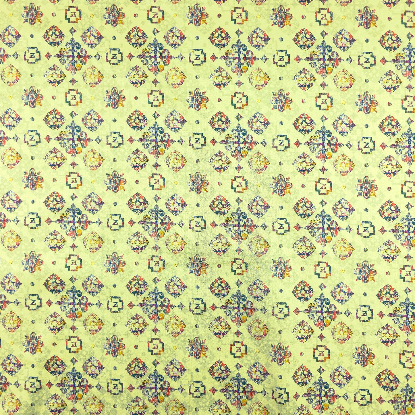 Ethnic Geometric Buta Printed Satin Fabric