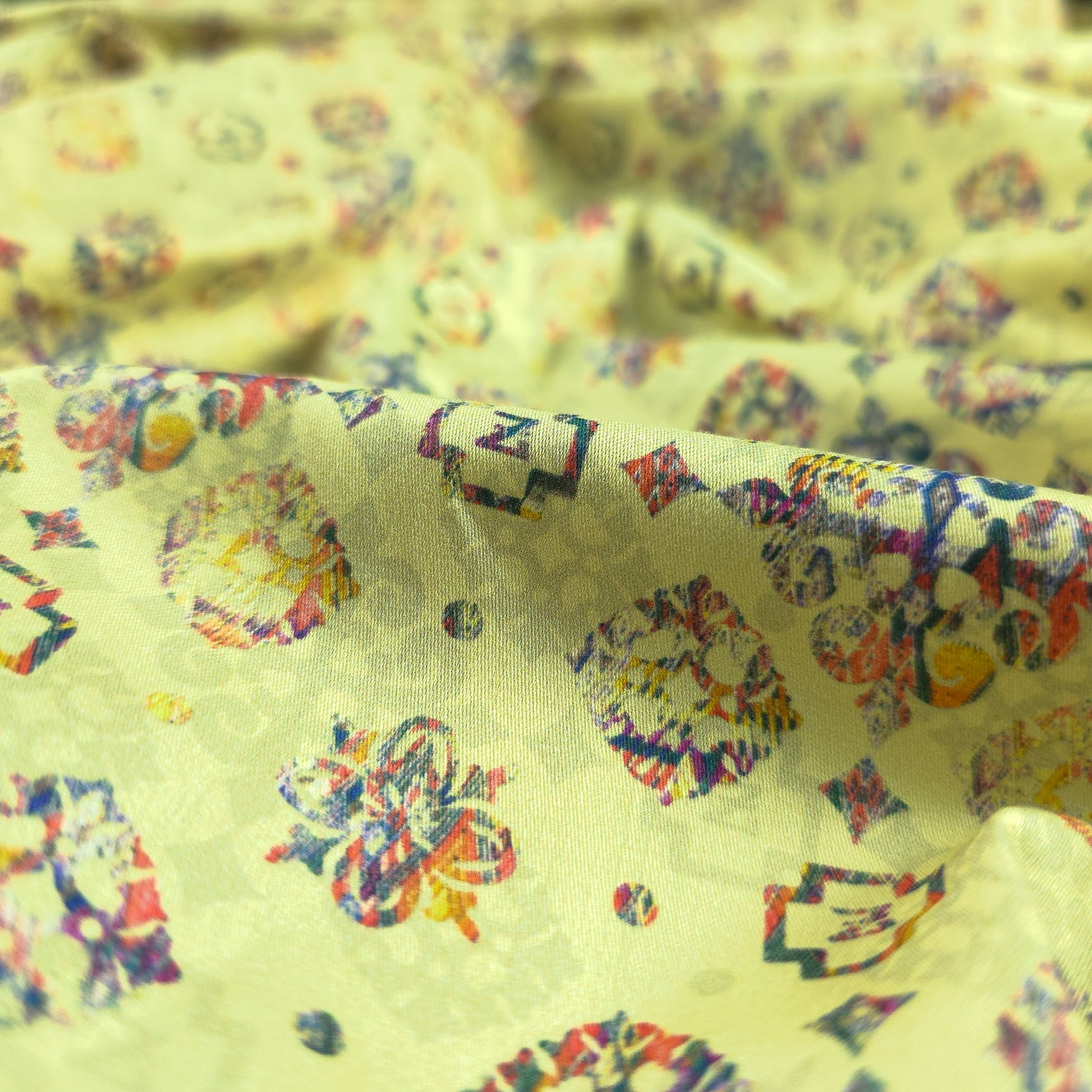 Ethnic Geometric Buta Printed Satin Fabric