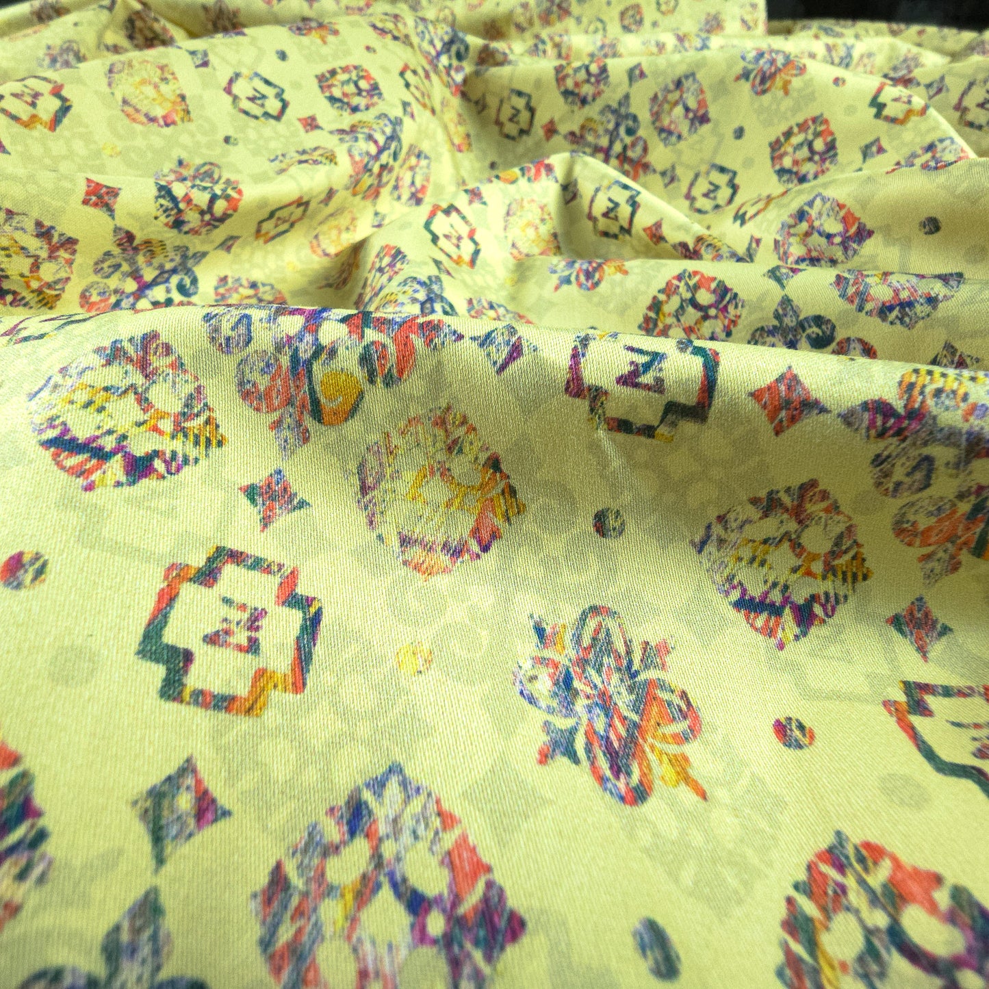 Ethnic Geometric Buta Printed Satin Fabric