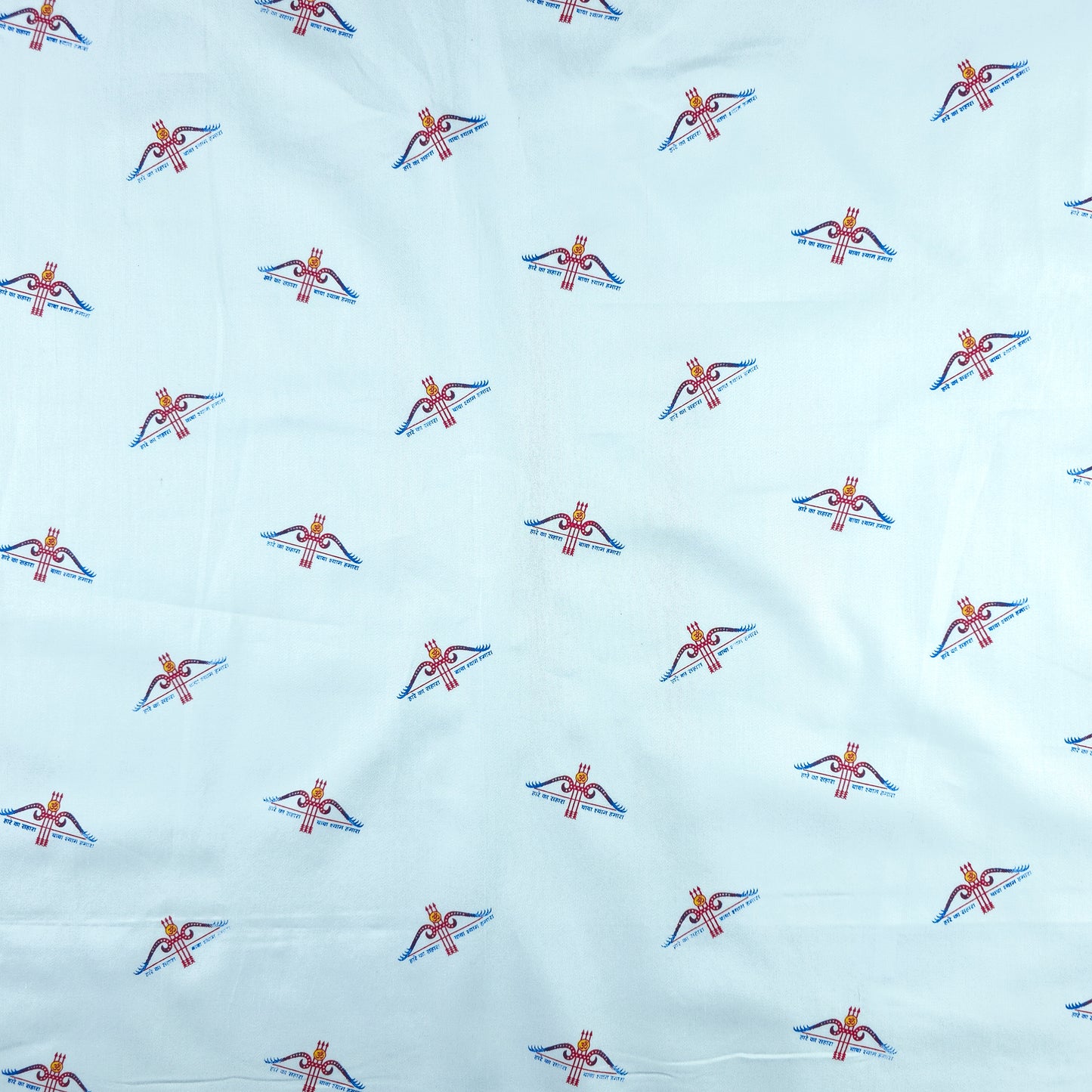 Divine Bow-Arrow Emblem Printed Satin Fabric