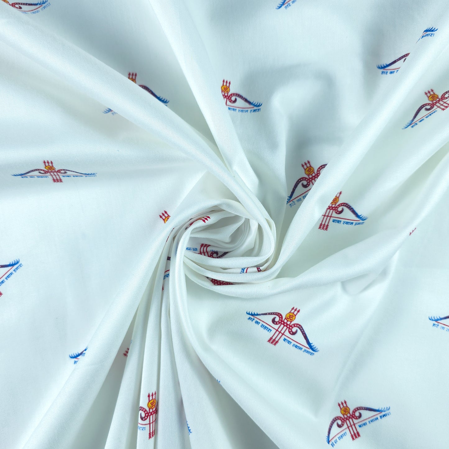 Divine Bow-Arrow Emblem Printed Satin Fabric