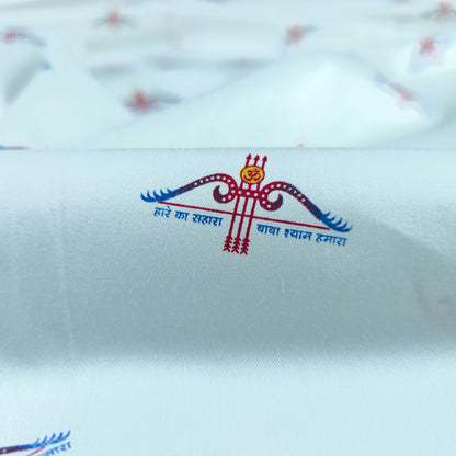 Divine Bow-Arrow Emblem Printed Satin Fabric