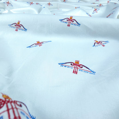 Divine Bow-Arrow Emblem Printed Satin Fabric