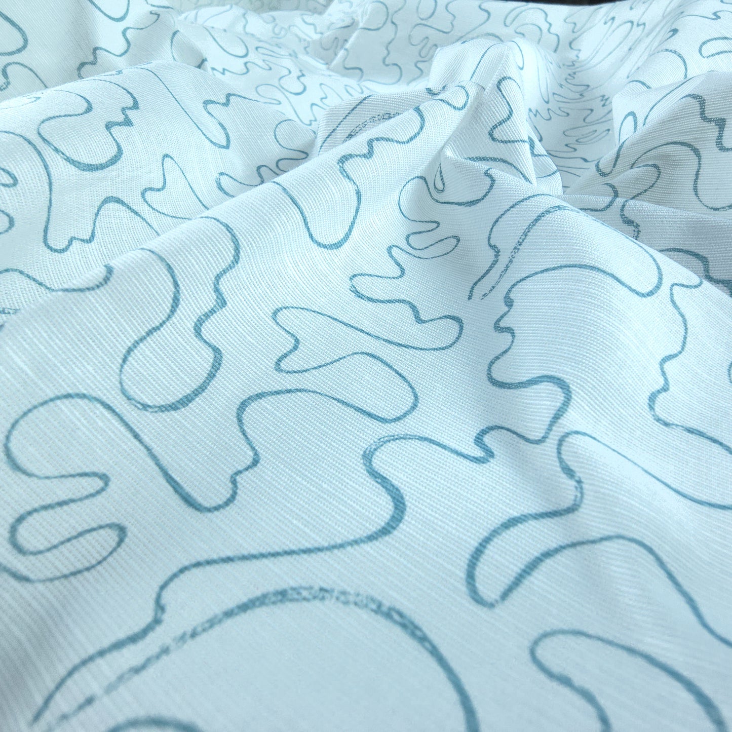 Abstract Flow Line Printed Cotton Slub Fabric