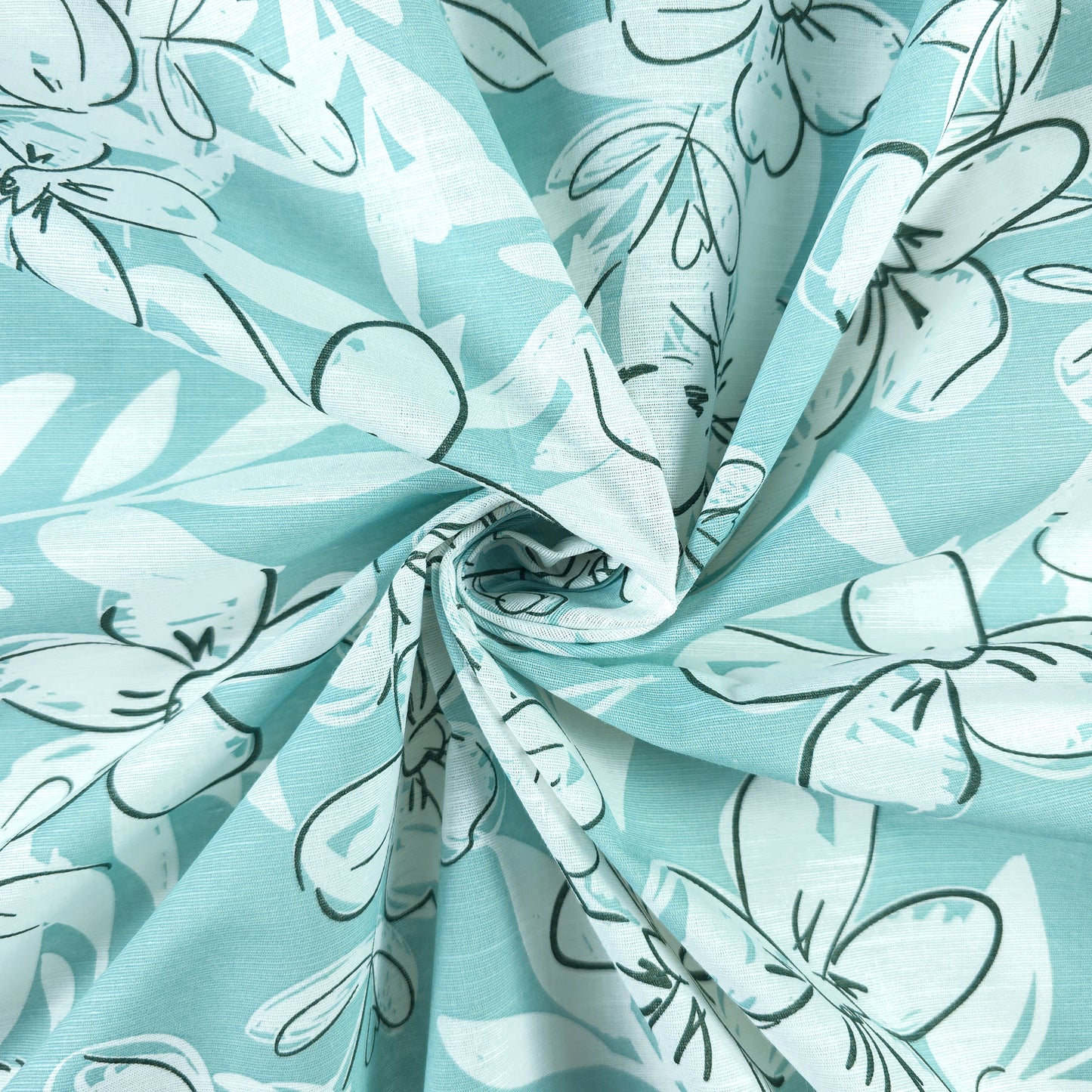 Elegant Blossom Sketch Cotton Slub Fabric