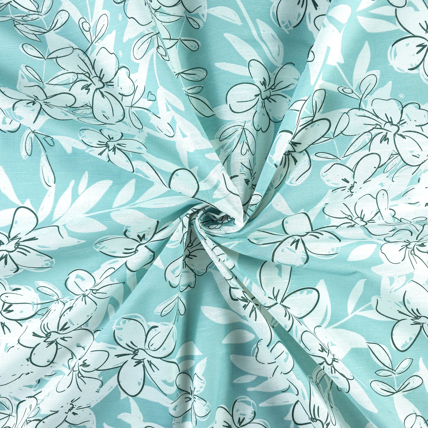 Elegant Blossom Sketch Cotton Slub Fabric