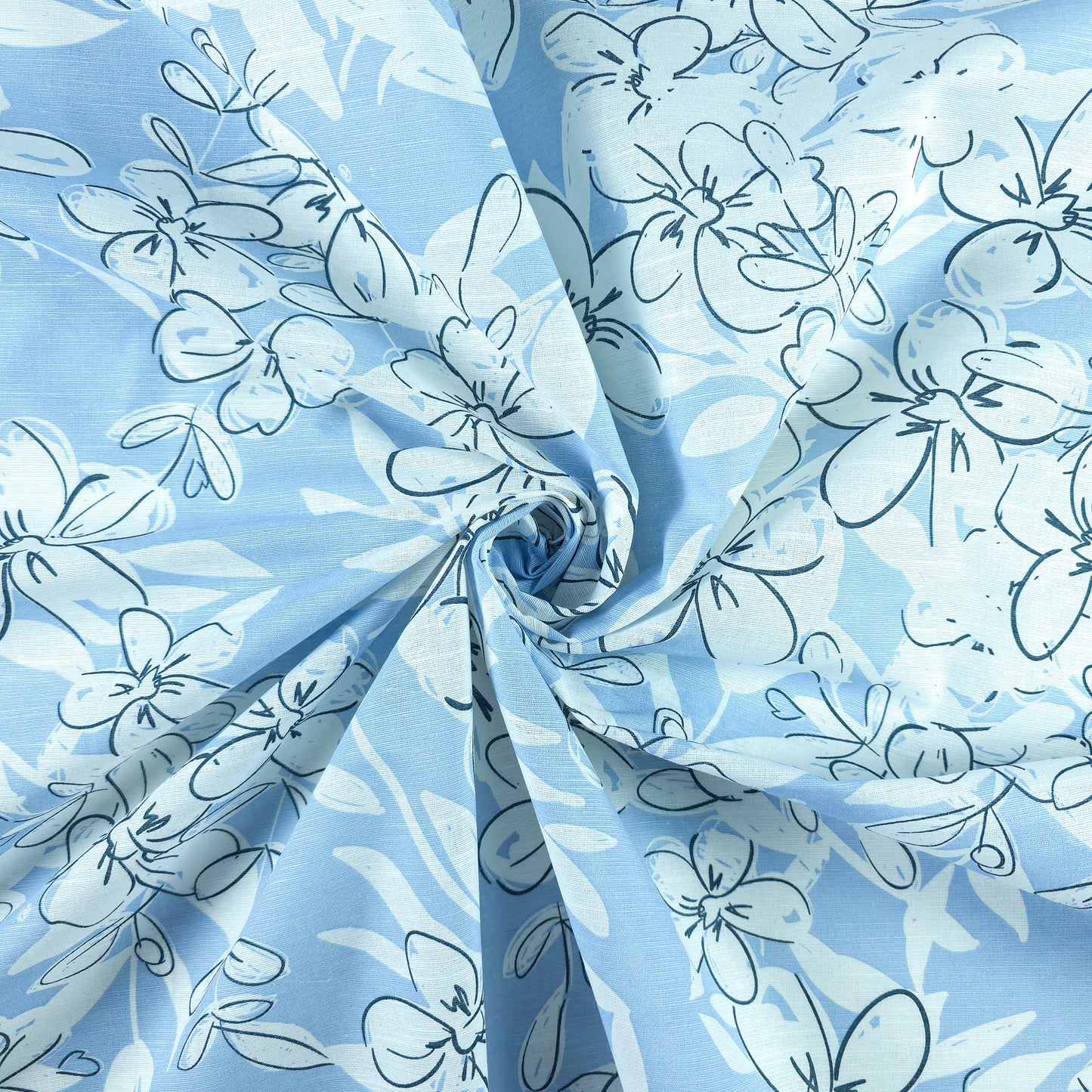 Elegant Blossom Sketch Cotton Slub Fabric