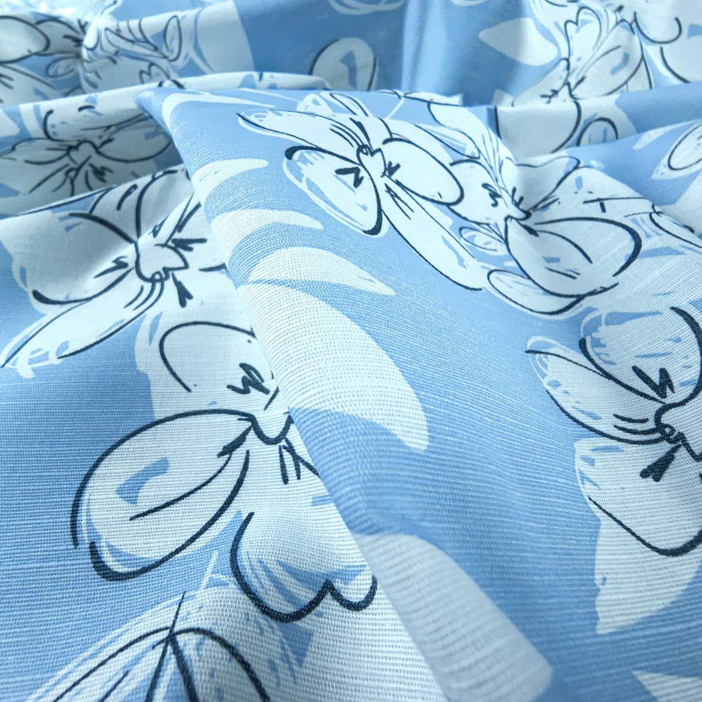 Elegant Blossom Sketch Cotton Slub Fabric