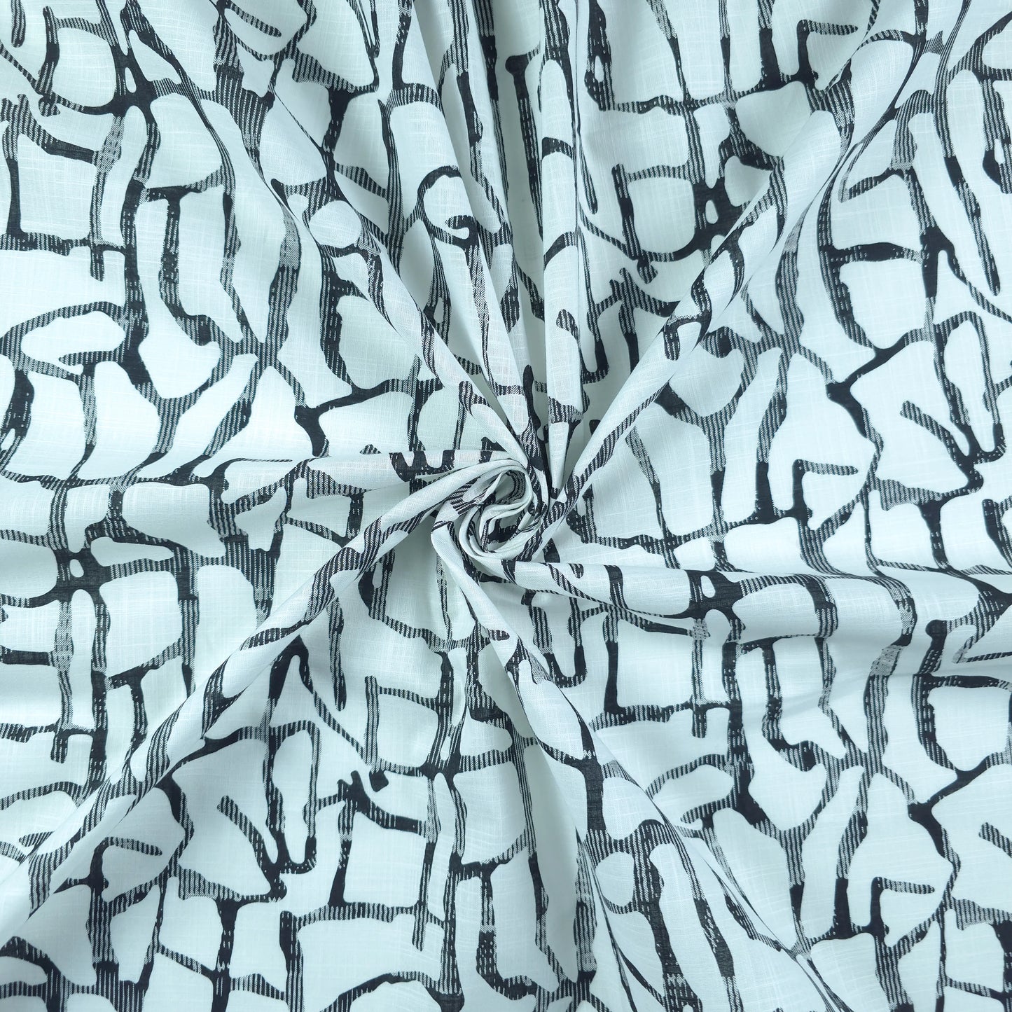 Abstract Stone Mosaic Printed Cotton Slub Fabric