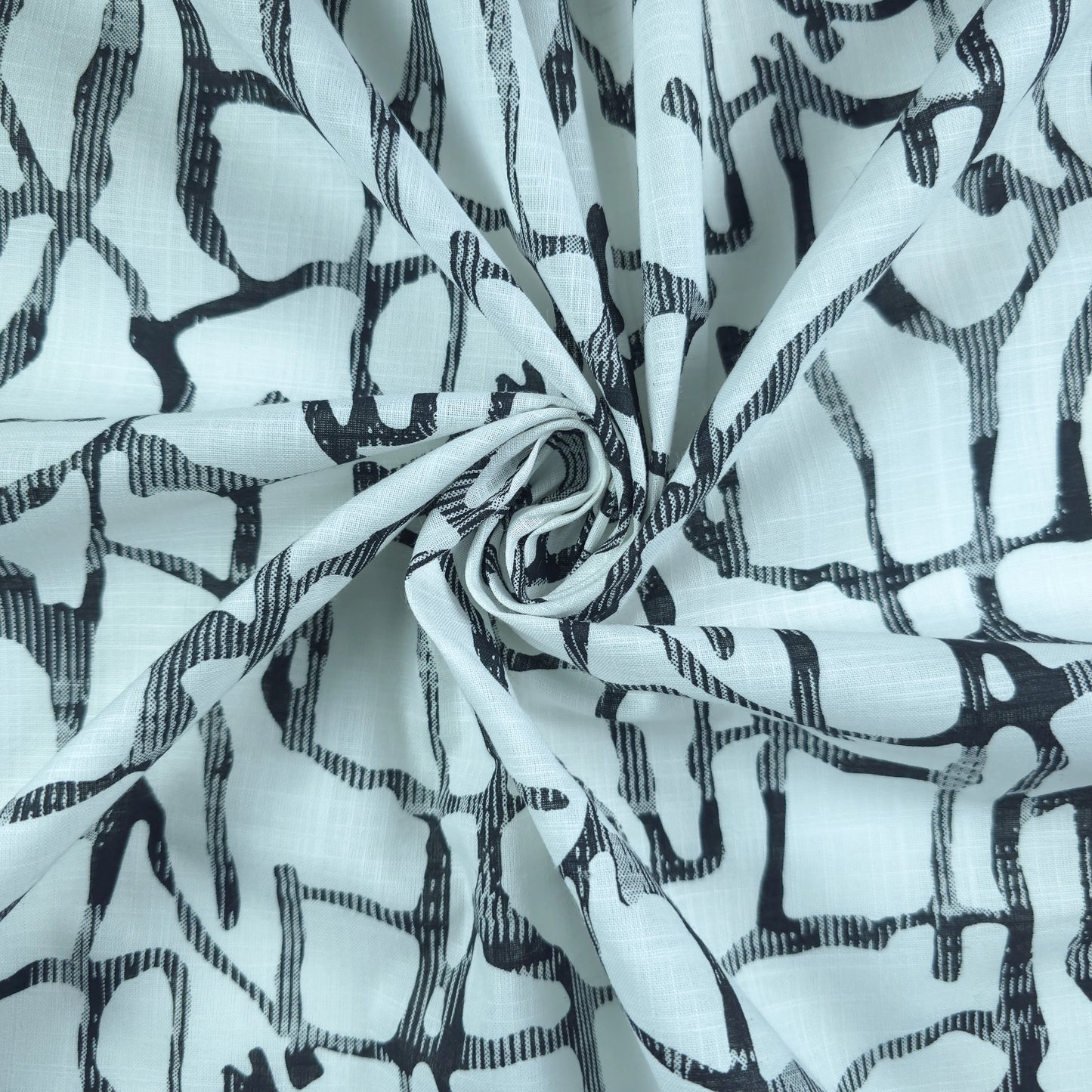 Abstract Stone Mosaic Printed Cotton Slub Fabric