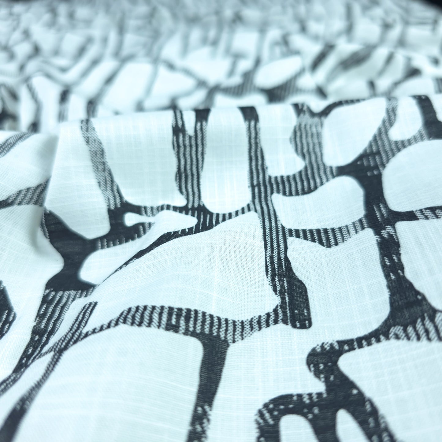 Abstract Stone Mosaic Printed Cotton Slub Fabric