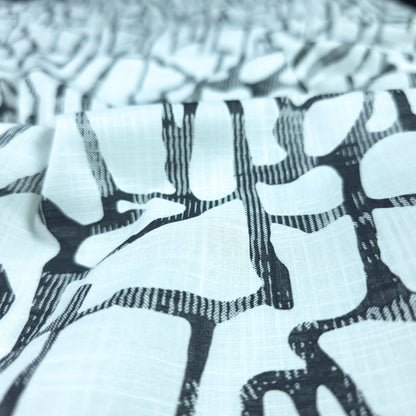 Abstract Stone Mosaic Printed Cotton Slub Fabric