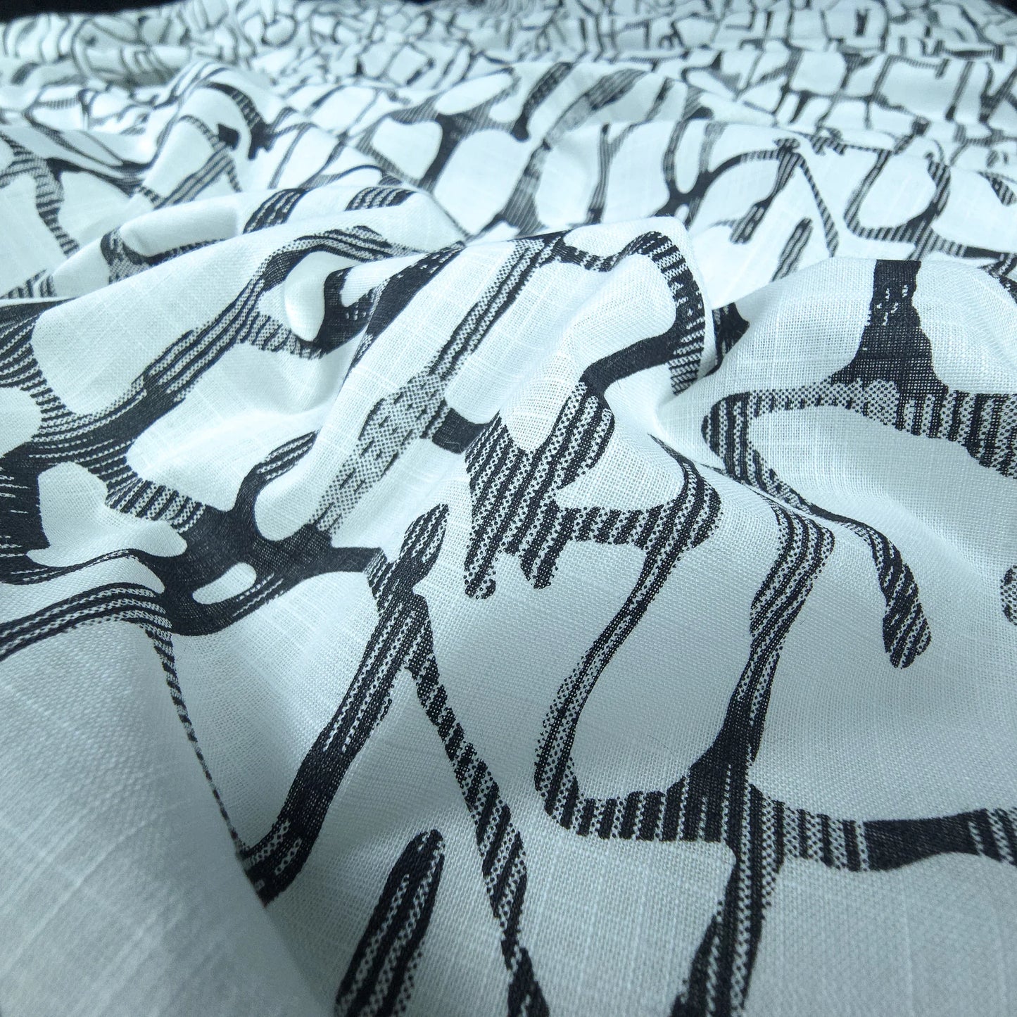 Abstract Stone Mosaic Printed Cotton Slub Fabric