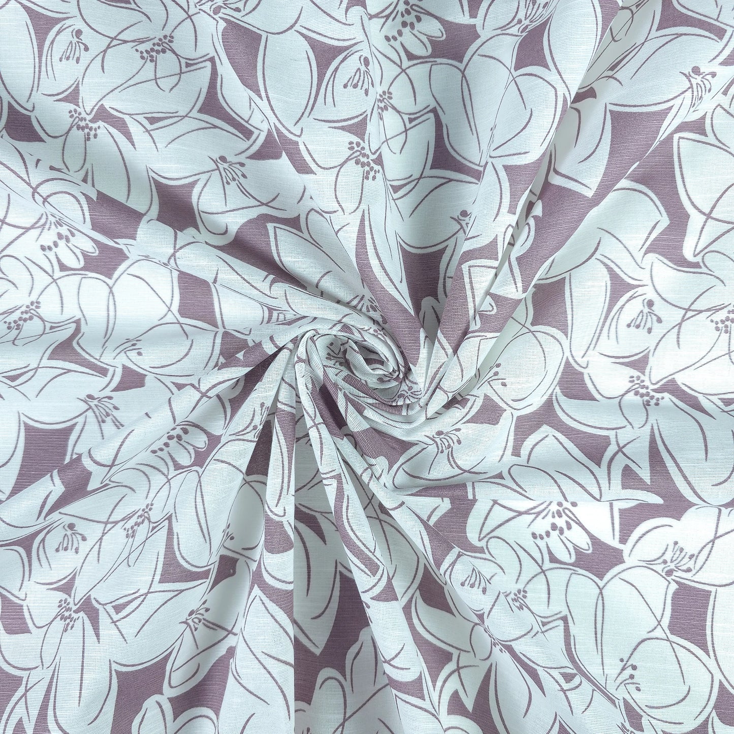 Elegant Lily Blossom Printed Cotton Slub Fabric