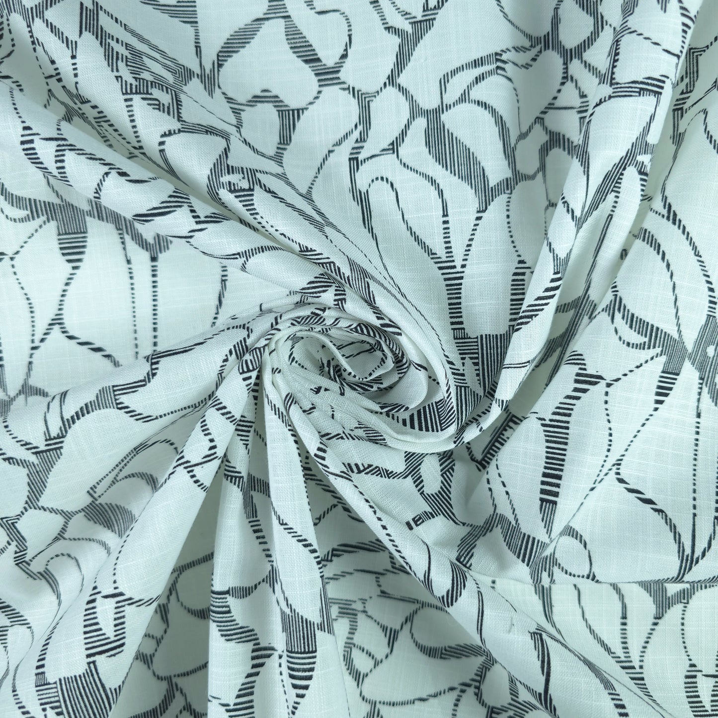 Abstract Botanical Silhouette Printed Cotton Slub Fabric