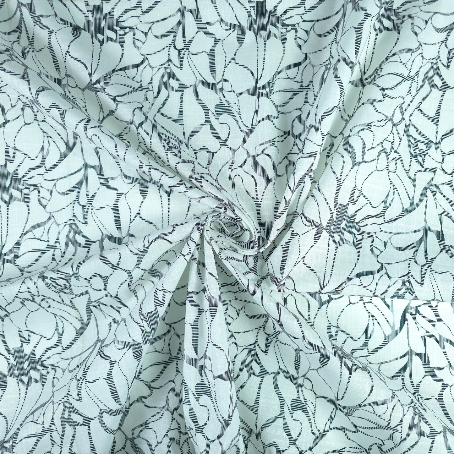 Abstract Botanical Silhouette Printed Cotton Slub Fabric