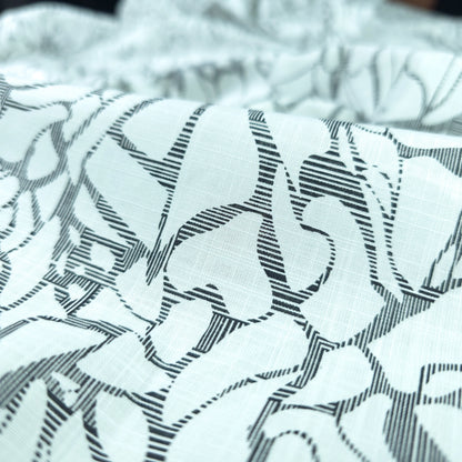 Abstract Botanical Silhouette Printed Cotton Slub Fabric