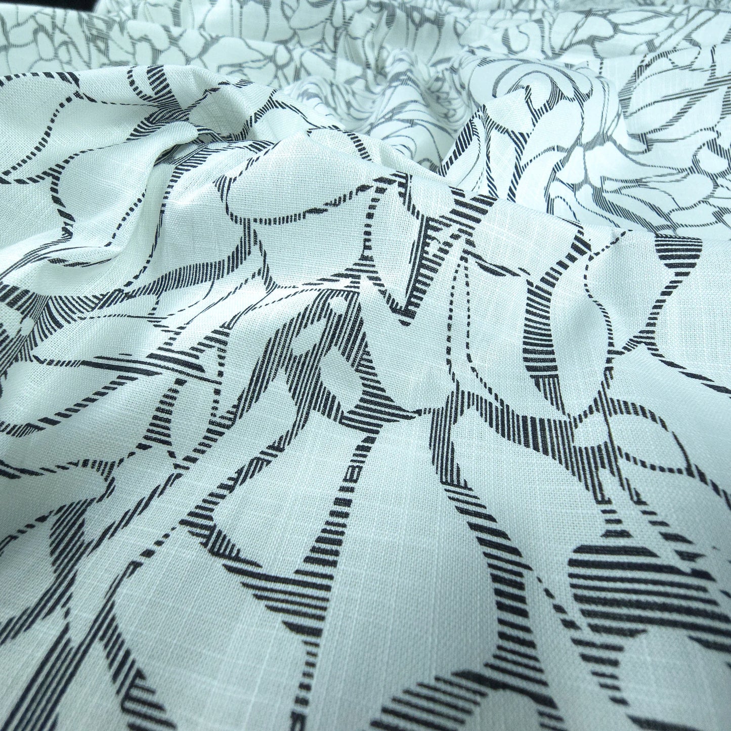 Abstract Botanical Silhouette Printed Cotton Slub Fabric