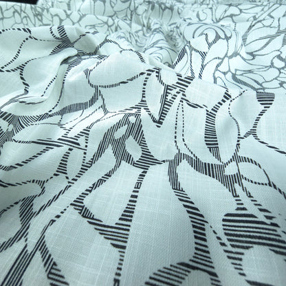 Abstract Botanical Silhouette Printed Cotton Slub Fabric